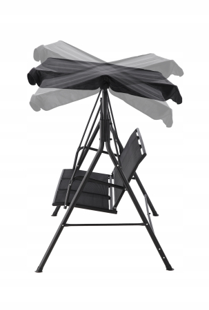 Leagan balansoar gradina 3 locuri, textilene rezistent intemperii, baldachin reglabil poliester 140g/m2, cadru otel, max 260 kg, negru [5]