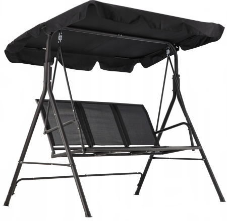 Gradina & balcon - Leagan balansoar gradina 3 locuri, textilene rezistent intemperii, baldachin reglabil poliester 140g/m2, cadru otel, max 260 kg, negru