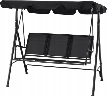 Leagan balansoar gradina 3 locuri, textilene rezistent intemperii, baldachin reglabil poliester 140g/m2, cadru otel, max 260 kg, negru [6]