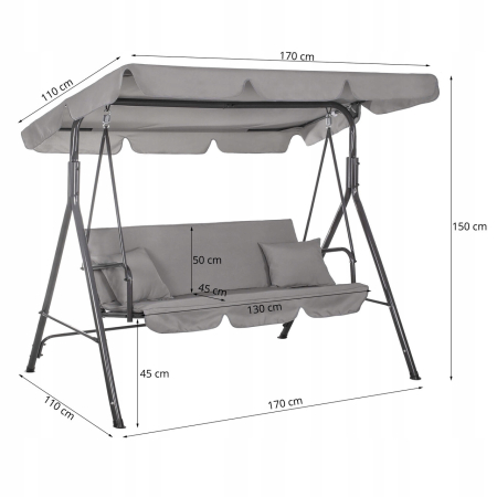 Leagan Balansoar Sersimo Luna GS13S cu Pernite pentru Terasa sau Gradina, 3 locuri, 220kg, gri [3]