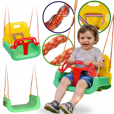 Leagan copii tip scaun, cu spatar, sistem blocare si centura siguranta, pana la 45 kg, 42x38x41 cm, multicolor [2]