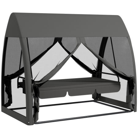 Balansoare si leagane de gradina -  Leagan de Gradina 2 in 1, Convertibil in Pat, cu Perne si Plasa de tantari, 240x140x197 cm, Gri