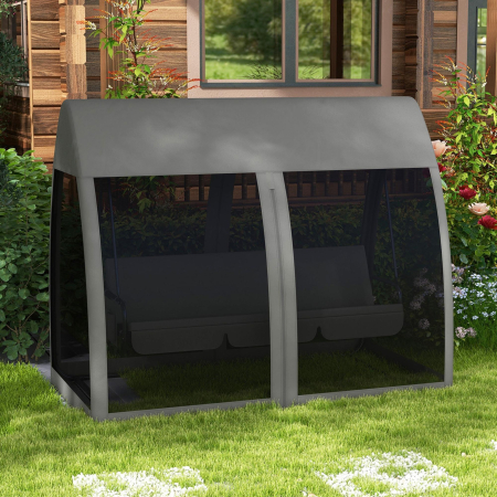  Leagan de Gradina 2 in 1, Convertibil in Pat, cu Perne si Plasa de tantari, 240x140x197 cm, Gri [1]