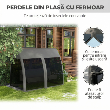  Leagan de Gradina 2 in 1, Convertibil in Pat, cu Perne si Plasa de tantari, 240x140x197 cm, Gri [4]