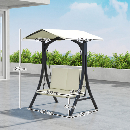  Leagan de Gradina 2 Locuri cu Acoperis Reglabil 150x120x182cm Crem [2]