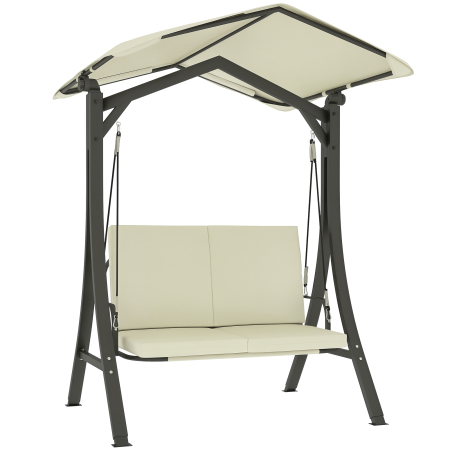 Mobilier gradina si terasa -  Leagan de Gradina 2 Locuri cu Acoperis Reglabil 150x120x182cm Crem