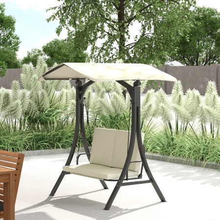  Leagan de Gradina 2 Locuri cu Acoperis Reglabil 150x120x182cm Crem [1]