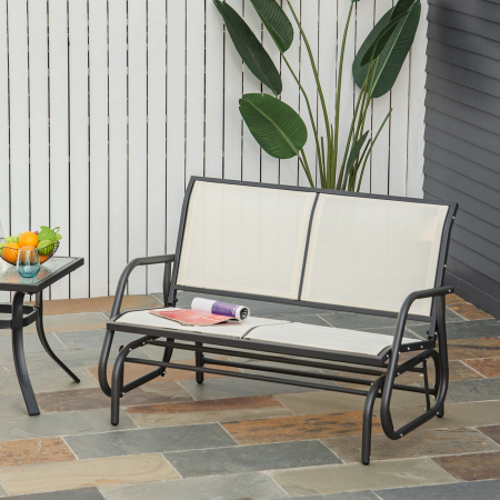  Leagan de Gradina cu 2 Locuri din Metal si Tesatura Transpiranta Bej [1]