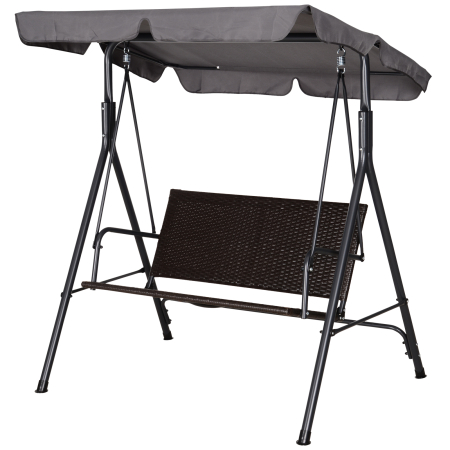 Gradina & balcon -  Leagan de Gradina cu 2 Locuri si Acoperis Reglabil, 140x110x151 cm, Maro si Gri