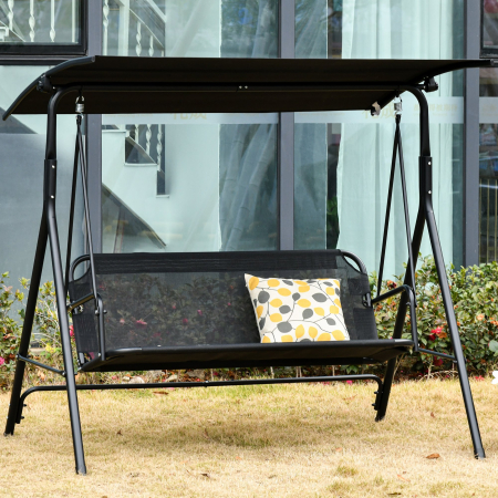  Leagan de Gradina cu 3 Locuri cu Acoperis Parasolar Reglabil Negru 172x110x155cm [1]