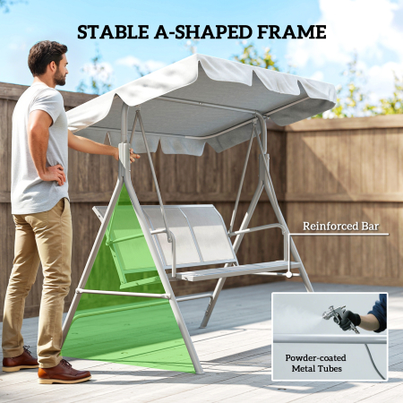  Leagan de Gradina cu 3 Locuri si Acoperis Parasolar Detasabil, 171x108x154 cm, Gri Deschis [5]