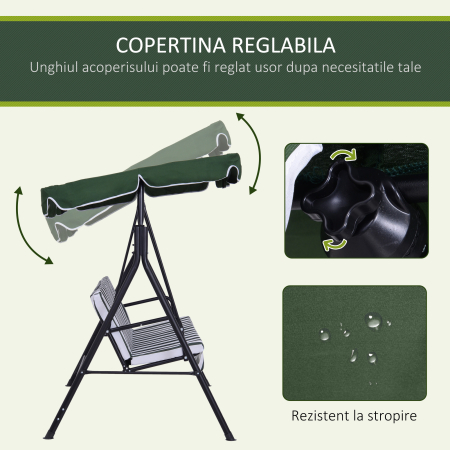  Leagan de Gradina cu 3 Locuri si Parasolar Basculant, 172×110×153 cm, Verde [3]