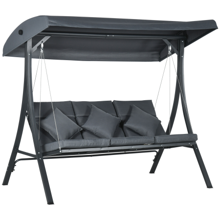 Gradina & balcon -  Leagan de gradina pentru 3 persoane cu acoperis reglabil, din otel si poliester, 202x115x168 cm, gri inchis