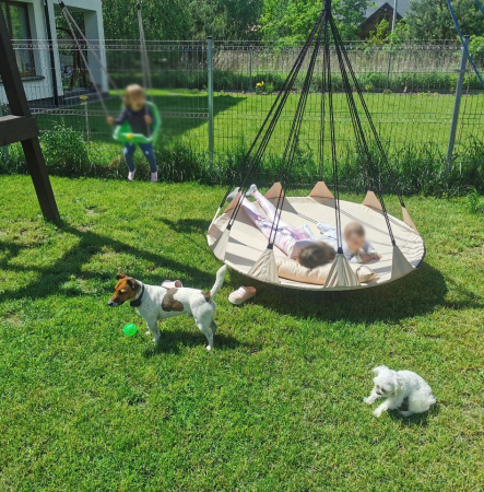 Leagan de gradina XXL Sersimo, suspendat tip pat, 150cm, bej [3]