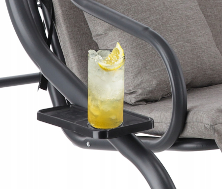 Leagan gradina 3 locuri cu baldachin reglabil, perne si suport pahare, 210x120x170 cm, gri [6]