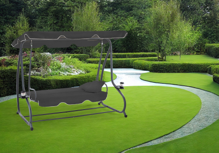 Leagan gradina 3 locuri cu baldachin reglabil, perne si suport pahare, 210x120x170 cm, gri inchis [2]