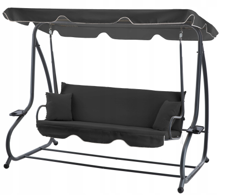 Leagan gradina 3 locuri cu baldachin reglabil, perne si suport pahare, 210x120x170 cm, gri inchis [8]