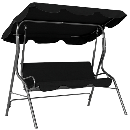 Gradina & balcon -  Leagan pentru 3 persoane cu copertina reglabila si perne, din otel si poliester, 170x110x153 cm, negru