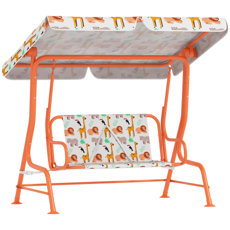 Gradina & balcon -  Leagan pentru Copii cu 2 Locuri, Acoperis Reglabil si Curele de Siguranta, Leagan pentru Gradina si Interior din Otel si Material Oxford, Max 60 kg, 112x75x120 cm, Portocaliu