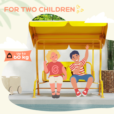  Leagan pentru Copii cu Copertina Reglabila si Centura de Siguranta, 120x112x75 cm, Galben [6]