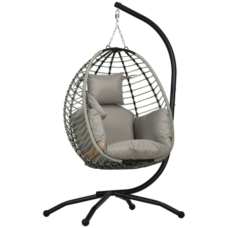 Gradina & balcon -  Leagan pentru Exterior cu Perna Capitonata, Scaun Suspendat pentru Terasa cu Suport Metalic, Cos Pliabil, 110x100x188 cm, Gri