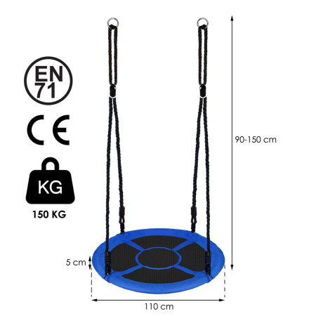 Leagan tip cuib Sersimo NS24, diametru 110cm, inaltime reglabila, pentru exterior, sarcina 150 kg, Albastru Negru [2]