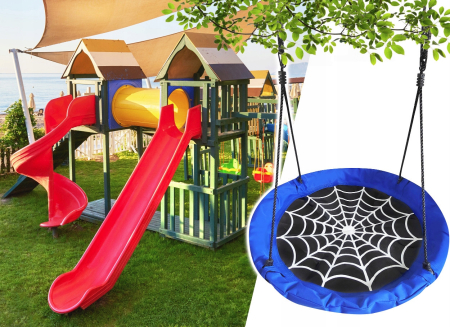 Leagan tip cuib Spider, 100cm, inaltime reglabila, 150 kg, Albastru Negru [4]