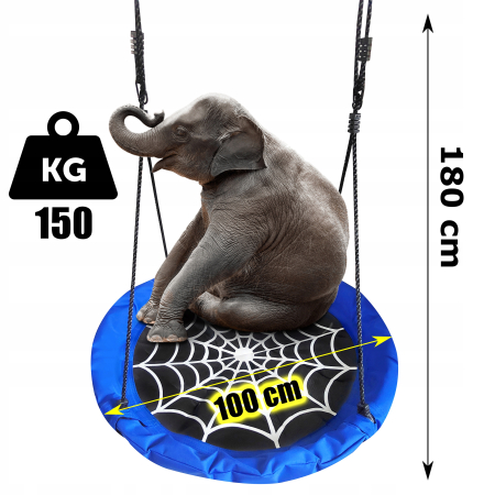 Leagan tip cuib Spider, 100cm, inaltime reglabila, 150 kg, Albastru Negru [6]