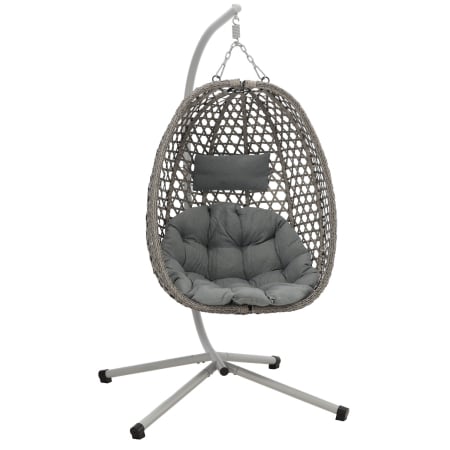 Gradina - Leagan tip cuib suspendat, cu perna, cadru metalic si cos PE, 103x95x185 cm, gri