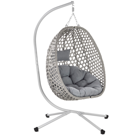 Leagan tip cuib suspendat, cu perna, cadru metalic si cos PE, 103x95x185 cm, gri [1]