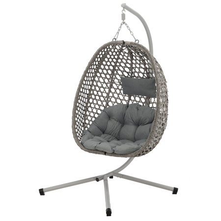 Leagan tip cuib suspendat, cu perna, cadru metalic si cos PE, 103x95x185 cm, gri [6]