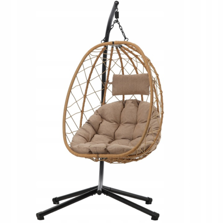 Leagan tip cuib suspendat, cu perna, cadru metalic si cos PE, 103x95x185 cm, maro [4]