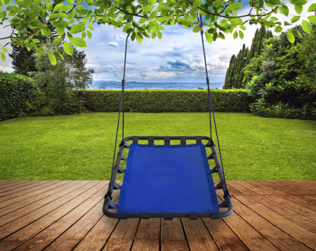 Leagan tip hamac 120x80 cm, cu rama metalica si prindere dubla, pentru gradina sau terasa, albastru [1]