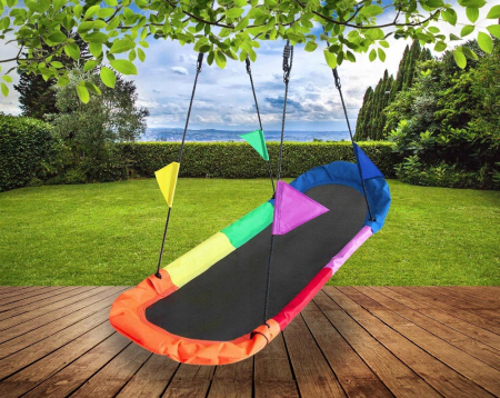 Leagan tip hamac 167x75 cm, cu rama metalica si steaguri colorate, prindere dubla, multicolor [6]