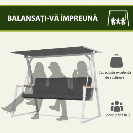  Leagan tip scaun pentru terasa cu 3 locuri, Gri [3]