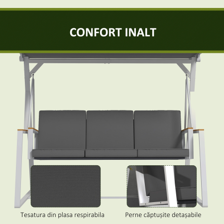  Leagan tip scaun pentru terasa cu 3 locuri, Gri [5]