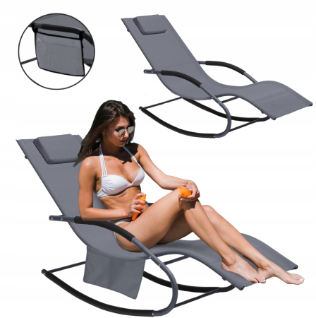 Leagan tip sezlong pentru gradina 148x63x87 cm, structura otel, textilen, design ergonomic, gri inchis [4]