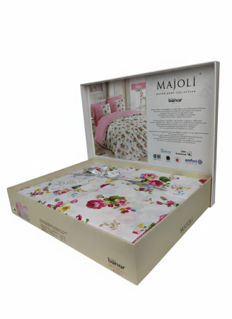 Lenjerie Brius de Pat 2 Pers. Majoli 4 Pcs, 100% bumbac, Fata Perna 50x70 cm, Calitate Premium, ROSA [1]