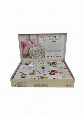 Lenjerie Brius de Pat 2 Pers. Majoli 4 Pcs, 100% bumbac, Fata Perna 50x70 cm, Calitate Premium, ROSA [2]