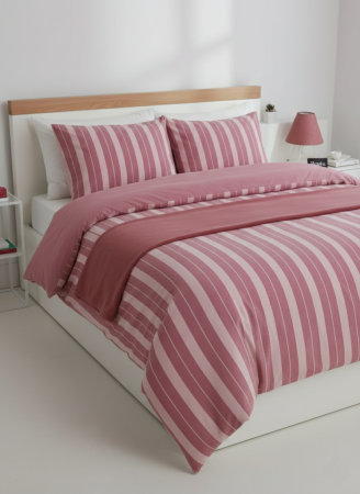 Lenjerii de pat - Lenjerie Brius de Pat 2 Pers. Natural Soft 4 Pcs, 40% bumbac, 60%poliester, Fata Perna 50x70 cm, Loving Plum