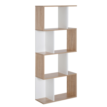 Living & hol -  Librarie de Design Modern 4 rafturi Lemn Natural si Alb, 60x24x148cm