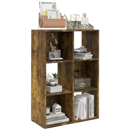 Living & hol -  Libreria a Cubi con 6 Ripiani Portaoggetti in Legno dal Design Rustico, 61.5x29.5x91.5 cm, Marrone