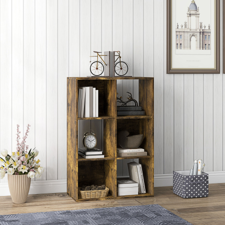  Libreria a Cubi con 6 Ripiani Portaoggetti in Legno dal Design Rustico, 61.5x29.5x91.5 cm, Marrone [6]