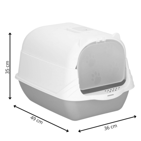 Litiera inchisa pentru pisici cu clapeta si lopatica, 49x36x35 cm, alb si gri [4]