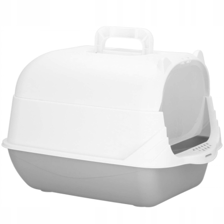 Litiera inchisa pentru pisici cu clapeta si lopatica, 49x36x35 cm, alb si gri [3]
