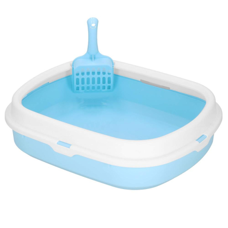 Litiera pisici lopatica plastic pp montaj simplu 2 piese, 40x33x11 cm, design compact, albastru alb [10]