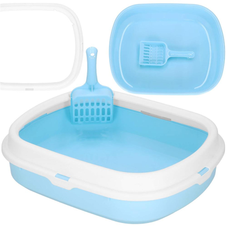 Litiera pisici lopatica plastic pp montaj simplu 2 piese, 40x33x11 cm, design compact, albastru alb [5]