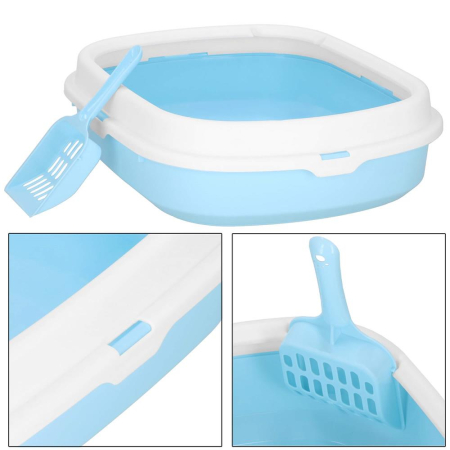 Litiera pisici lopatica plastic pp montaj simplu 2 piese, 40x33x11 cm, design compact, albastru alb [22]