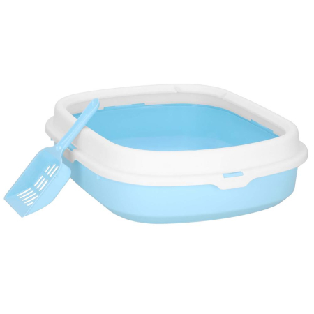 Litiera pisici lopatica plastic pp montaj simplu 2 piese, 40x33x11 cm, design compact, albastru alb [1]