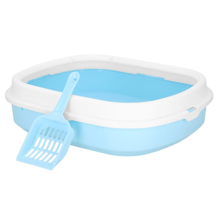 Litiere - Litiera pisici lopatica plastic pp montaj simplu 2 piese, 40x33x11 cm, design compact, albastru alb